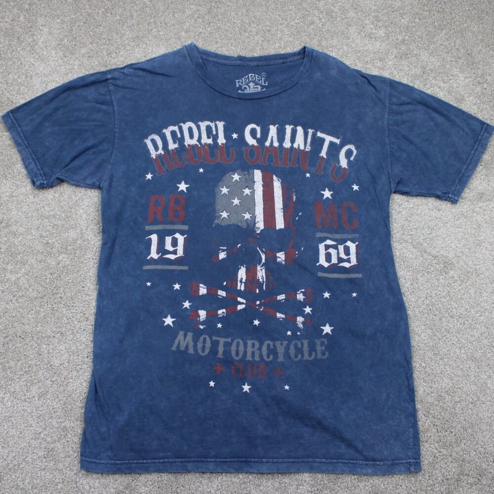 Rebel Saints Shirt Adult XL Blue Motorcycle Club Graphic Print Y2k Grunge S/S